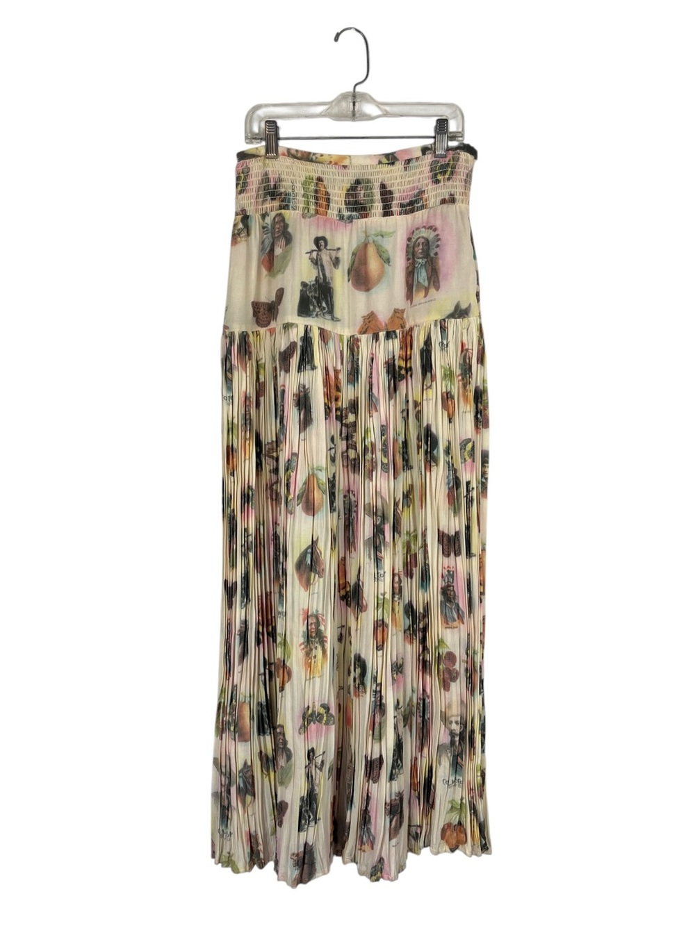 Vintage Double D Ranch Western Cowboys & Indians Print Pleated Maxi Skirt SZ 6